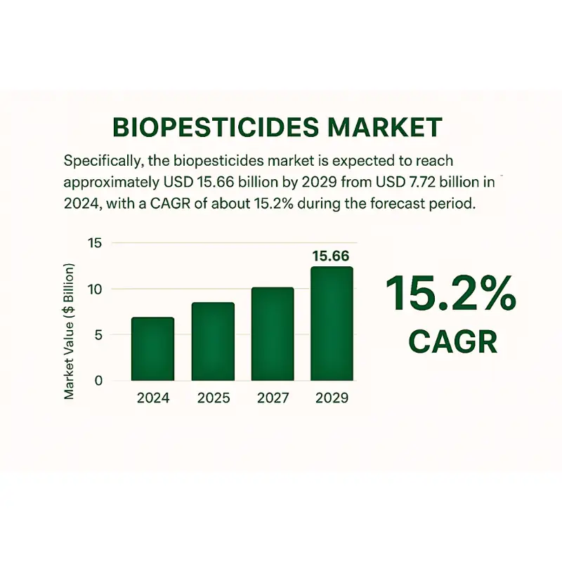 biopesticides-demand-blockchain-opportunity Forecasted growth of the biopesticides market from USD 7.72 billion in 2024 to USD 15.66 billion in 2029, suggesting rising demand for farm data insights